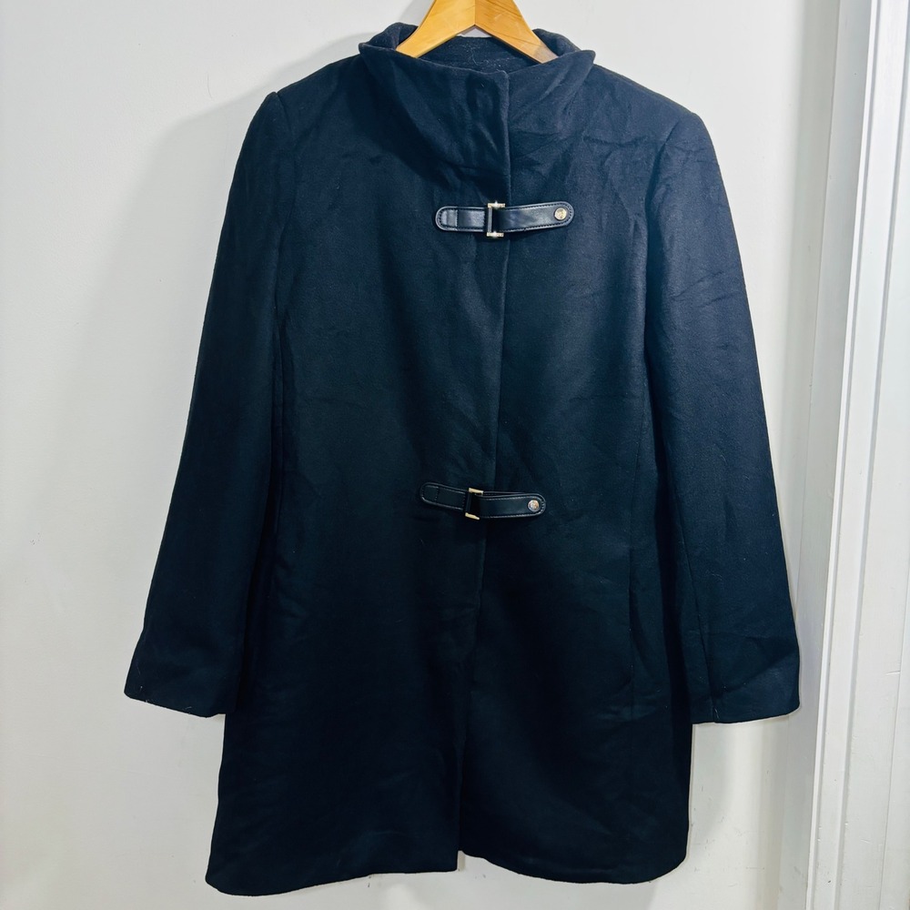 Lauren Ralph Lauren Wool Blend Mockneck Woman's Black Double Buckle Pea Coat 14 - Picture 3 of 11